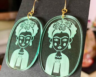 Frida Khalo Earrings. Frida Khalo Acrylic. Frida earrings. Dia de Muertos, Halloween earrings, Halloween. Frida Khalo. Fall. Fall earrings.