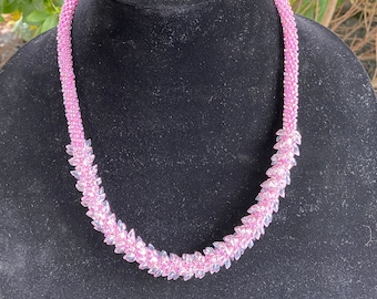 Handmade Beaded Pink Kumihimo Necklace