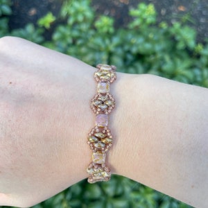 Dainty Pink Brown & Beige Handmade Beaded Bracelet