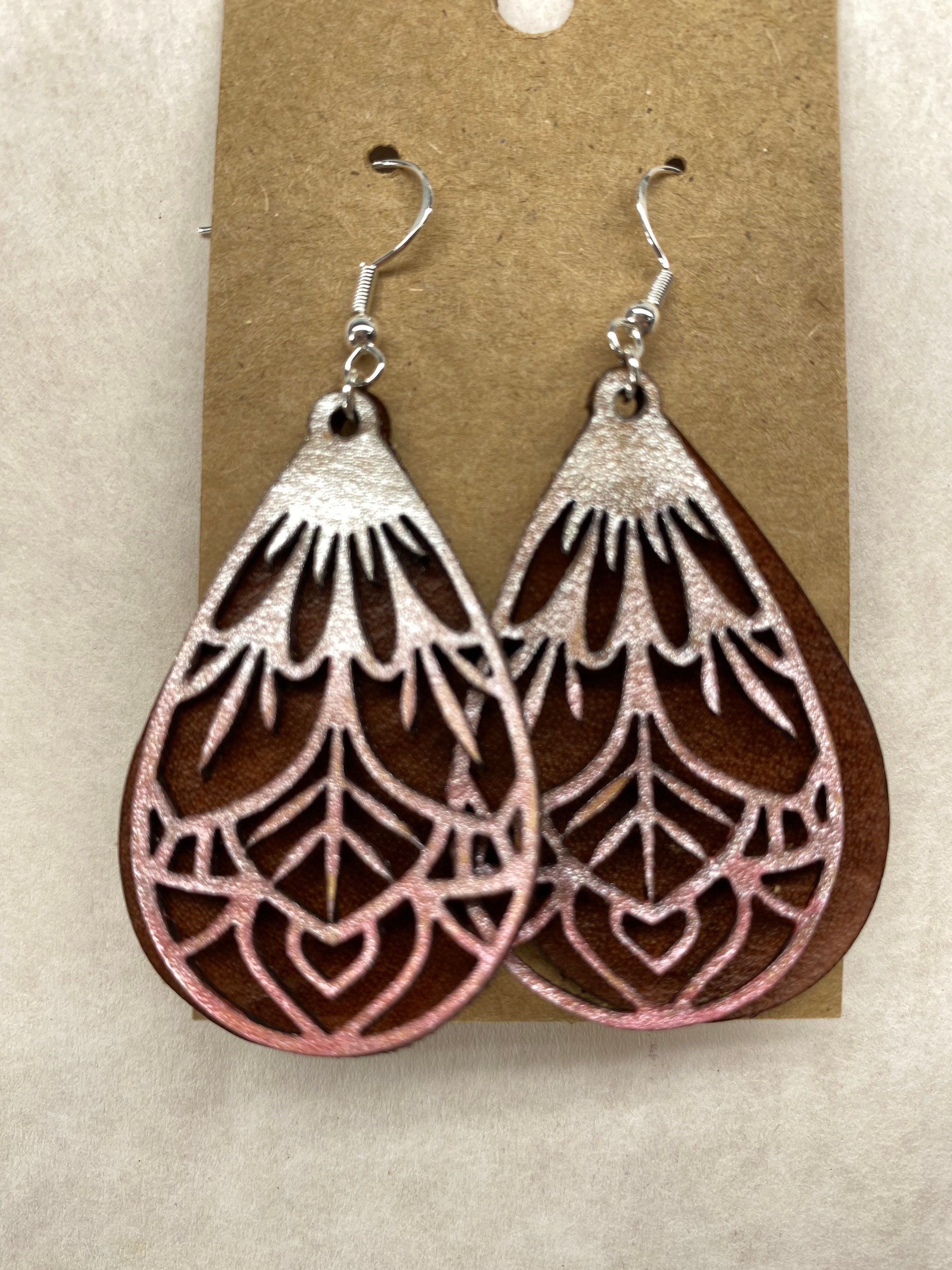 Hand Painted Leather Earrings Silver Pink Ombre Leather Tear Etsy