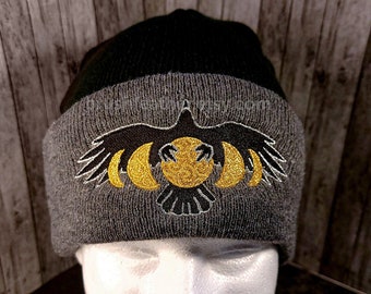 Moon Crow Cuffed Beanie Hat