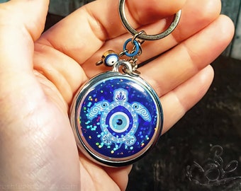 Turtle Eye Button Keychain || Evil Eye "Mati" Guardians