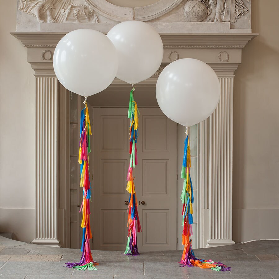 20 Rainbow Tassels Tail Garland with 90cm / 3ft Jumbo Balloon Giant Balloon  for Party Bunting