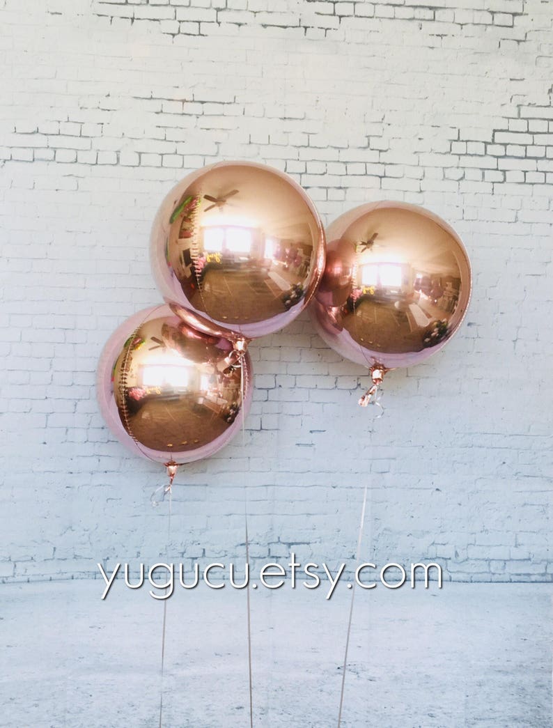 Metallic Rose Gold Round 15 Foil Balloons with tassel, Rose Gold Decor, Baby Shower, It's a Girl, Bachelorette Party, Sweet Sixteen image 2