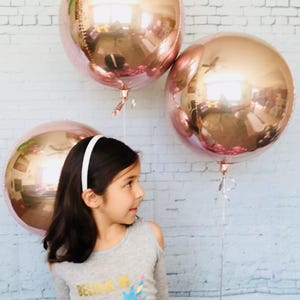 Metallic Rose Gold Round 15 Foil Balloons with tassel, Rose Gold Decor, Baby Shower, It's a Girl, Bachelorette Party, Sweet Sixteen image 4