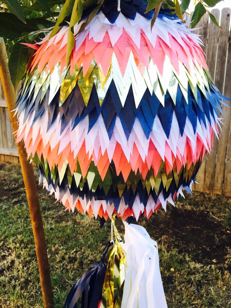 Round Pinata With Tissue Paper Tassels Tail Etsy