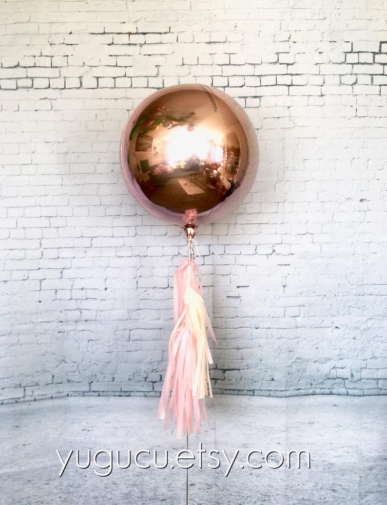 Metallic Rose Gold Round 15 Foil Balloons with tassel, Rose Gold Decor, Baby Shower, It's a Girl, Bachelorette Party, Sweet Sixteen image 3