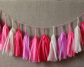 Paper tassels garland Pink palette / Wedding, Baby Shower, Birthday, Prom, 1st Birth, Graduation, Valentines Day, Bridal Shower