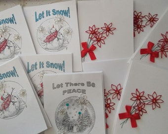 Hand-Tatted Christmas Holiday Cards w/Envelope