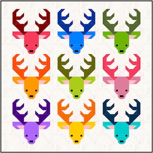 Deer Quilt Pattern, PDF, instant download, 12" block Reindeer Santa Christmas holiday animal woodland buck hunter modern patchwork