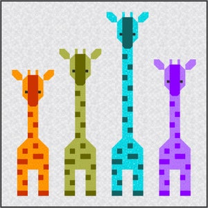 Giraffes in a Row PAPER Quilt Pattern, modern patchwork baby lap size african animal giraffe orange green blue purple rainbow