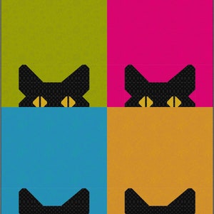 BOO Kitty modern Quilt Pattern, PDF, Instant Download, modern patchwork, retro vintage inspired cat pet kitten feline eyes