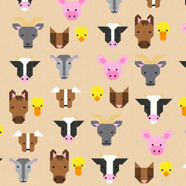 Farm Friends Quilt Pattern, PDF, Téléchargement instantané, animal de la ferme, cheval, vache, chèvre, mouton, cochon, chien, chat, canard, poussin, patchwork moderne