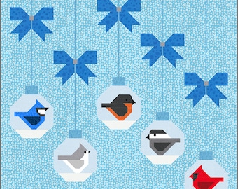 Winter Wonderland 5 block Christmas Quilt Pattern, PDF, Instant Download modern patchwork birds Blue Jay Cardinal Oriole winter snow globe
