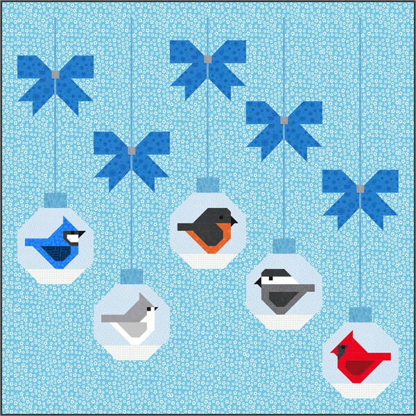 Winter Wonderland 5 block Christmas Quilt Pattern, PDF, Instant Download modern patchwork birds Blue Jay Cardinal Oriole winter snow globe