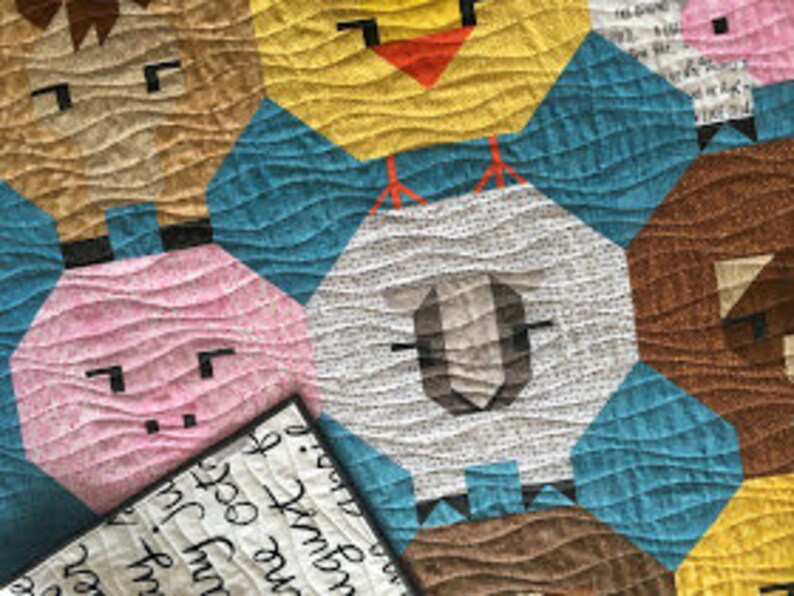 PHAT FARM quilt for sale nursery baby crib blue cow pig duck horse sheep modern handmade blanket bedding toddler boy girl gift ready to ship