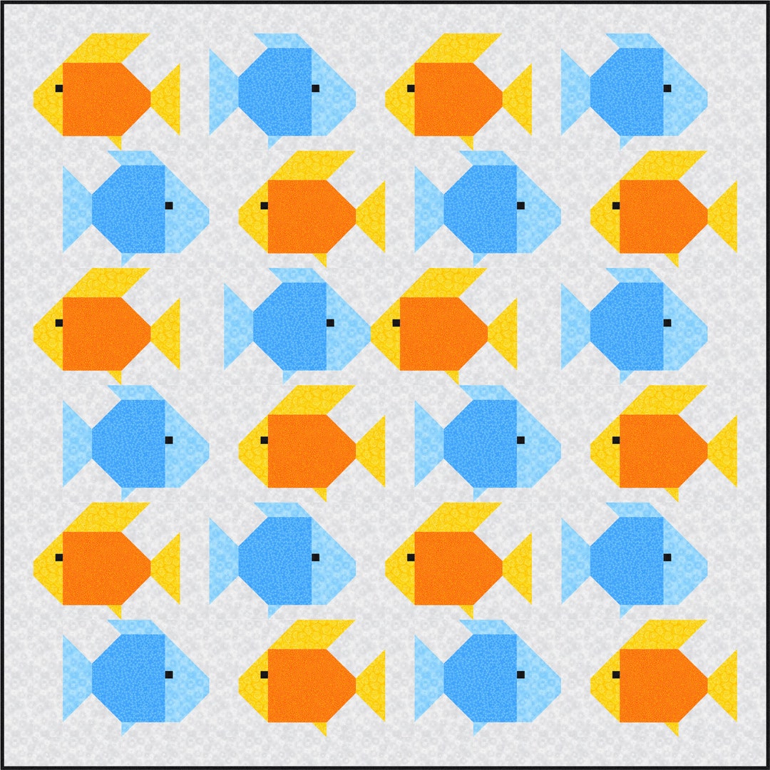 Kissy Fishy Quilt Pattern, PDF, Instant Download, Modern Patchwork