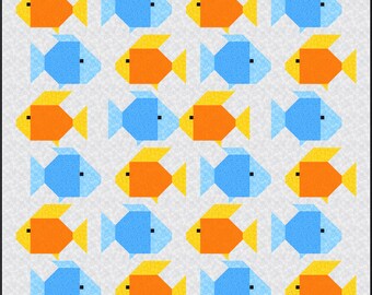 Kissy Fishy Quilt Pattern, PDF, Instant Download, modern patchwork, fish, pet, water
