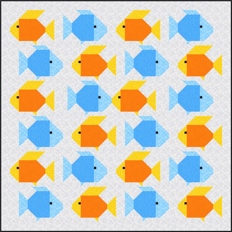 water PDF Kissy Fishy Quilt Pattern Instant Download fish modern patchwork pet