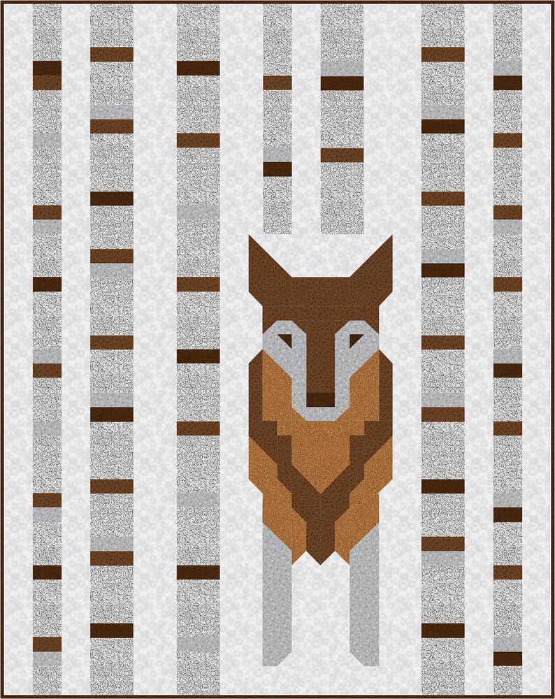 Wolf in the Woods Quilt Pattern PDF Instant Download modern patchwork baby or double size bedding animal grey brown black blue