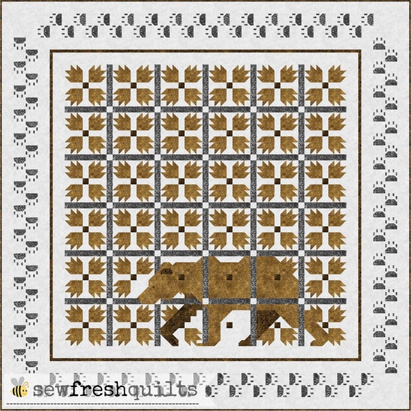 MOD Bear Paw Quilt Pattern, PDF, Instant Download, forest animal, bear, woodland, hunter, animal lover, modern patchwork