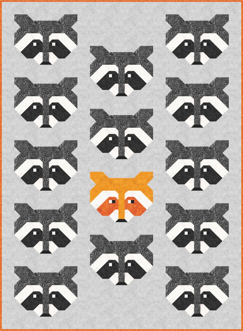 Raccoon Quilt Pattern, PDF, Instant Download, modern patchwork, raccoon, animal, lap quilt, mini quilt, baby quilt, twin quilt, full quilt image 3