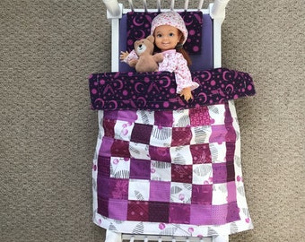 Pretty Purple Patchwork doll Quilt for sale Ready to ship american girl doll 18” blanket bedding