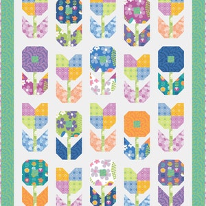 Flower Power Quilt Pattern PDF Instant Download modern patchwork blanket garden tulip groovy traditional piecing baby cute