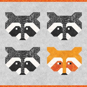 Raccoon Quilt Pattern, PDF, Instant Download, modern patchwork, raccoon, animal, lap quilt, mini quilt, baby quilt, twin quilt, full quilt image 4