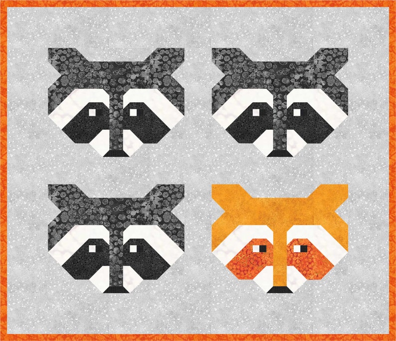 Raccoon Quilt Pattern, PDF, Instant Download, modern patchwork, raccoon, animal, lap quilt, mini quilt, baby quilt, twin quilt, full quilt image 4