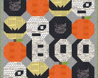 PHAT BOO Quilt Pattern, PDF Instant Download modern patchwork halloween bat pumpkin moon mummy