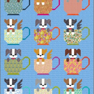 Pups in Cups Quilt Pattern PDF Instant Download modern patchwork, traditional piecing vintage dog pet lover