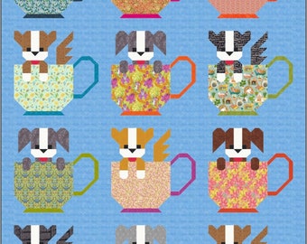 Pups in Cups Quilt Pattern PDF Instant Download modern patchwork, traditional piecing vintage dog pet lover