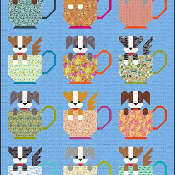 Pups in Cups Quilt Pattern PDF Instant Download modern patchwork, traditional piecing vintage dog pet lover