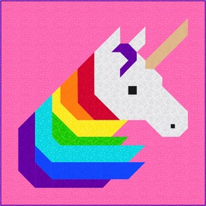 Rainbow Unicorn Quilt Pattern, PDF, Instant Download, modern patchwork, horse animal rainbow red orange yellow green blue purple image 2