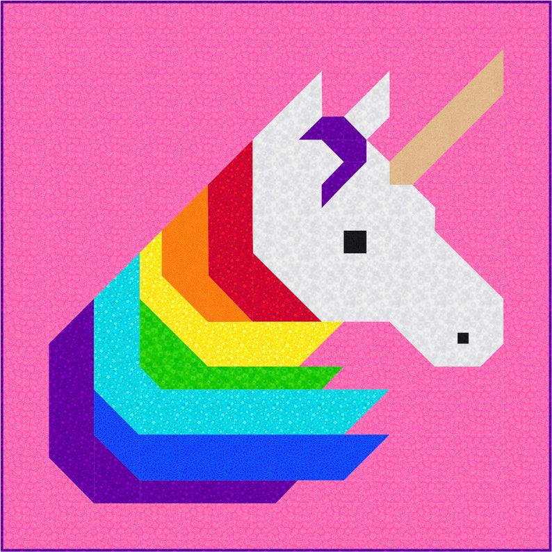 Rainbow Unicorn Quilt Pattern, PDF, Instant Download, modern patchwork, horse animal rainbow red orange yellow green blue purple image 2