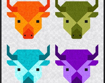 Buffalo Bison Quilt BLOCK Pattern, PDF, Instant Download, modern patchwork, forest, animal, woodland, prairie, wild west