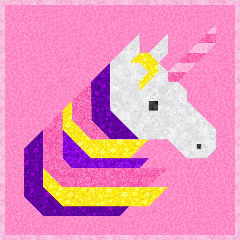 Rainbow Unicorn Quilt Pattern, PDF, Instant Download, modern patchwork, horse animal rainbow red orange yellow green blue purple image 4