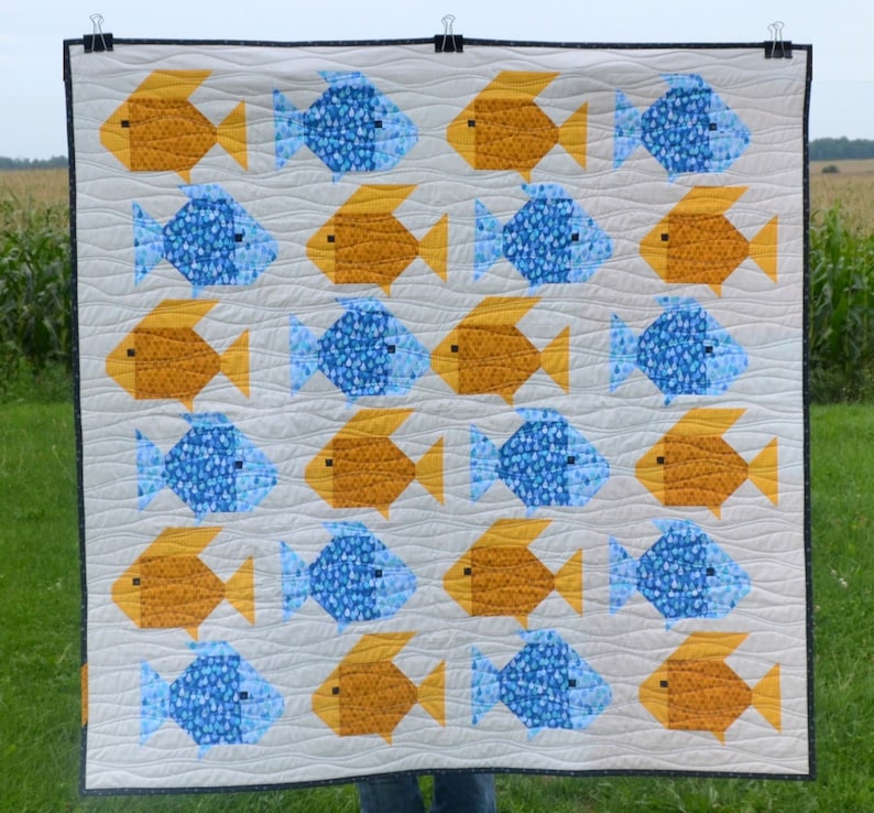 water PDF Kissy Fishy Quilt Pattern Instant Download fish modern patchwork pet