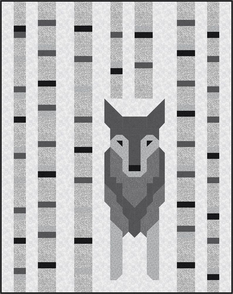 Wolf in the Woods Quilt Pattern PDF Instant Download modern patchwork baby or double size bedding animal grey brown black blue