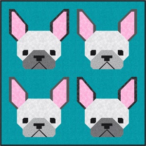 French Bulldog Dog Quilt BLOCK Pattern, PDF, Instant Download, modern patchwork, pet, animal, puppy, face,