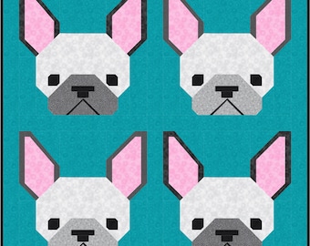 French Bulldog Dog Quilt BLOCK Pattern, PDF, Instant Download, modern patchwork, pet, animal, puppy, face,