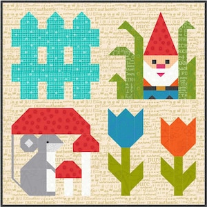 G is for GARDEN GNOME - Back 2 School Quilt Pattern pdf Instant Download modern patchwork blanket 5" 10" 20" block mouse tulip picket fence