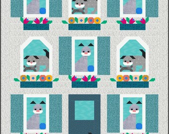 Dog House Quilt Pattern PDF Instant Download modern patchwork, traditional piecing vintage retro cool pet house flowers