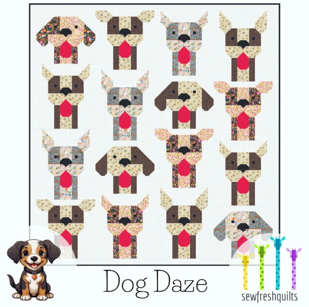 Dog Daze Quilt Pattern PDF Instant Download Modern Patchwork