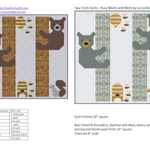 Busy Bears and Bees Quilt Pattern, PDF, Instant Download, modern patchwork, forest woodland spring nature trees beehive apiary lap quilt
