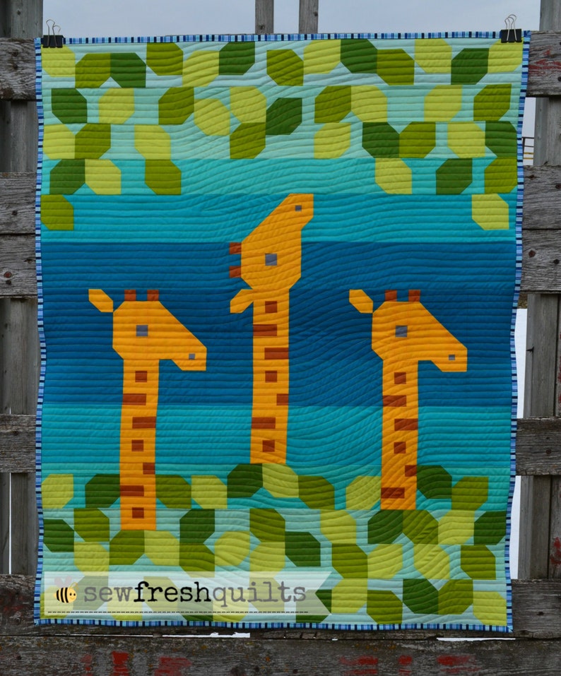 Giraffe Love baby Quilt Pattern, PDF, instant download, unisex, boy or girl, modern patchwork, Solids, animal, nature, wildlife, Africa image 1