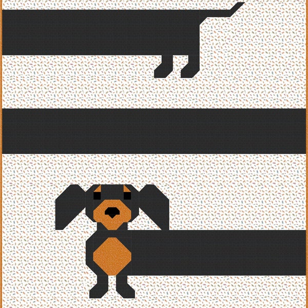 Weiner Dog Quilt Pattern PDF Instant Download modern patchwork, traditional piecing animal Dachshund pet