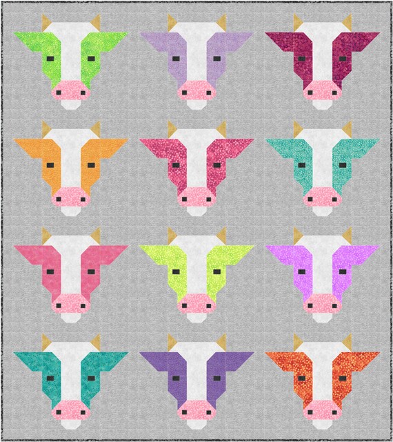 Cows Quilt Pattern PDF Instant Download Farm Animal Cow Bull