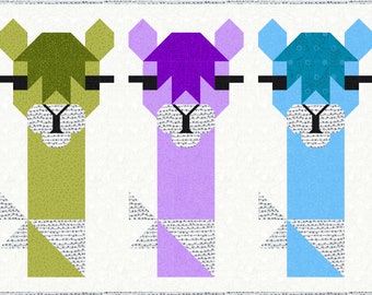 Alpaca Llama Quilt Pattern, PDF Instant Download modern patchwork baby lap size farm animal orange green blue purple rainbow